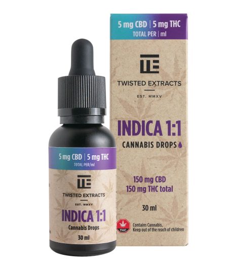 Twisted Extracts - Indica 1:1 Cannabis Oil Drops (150mg THC + 150mg CBD)