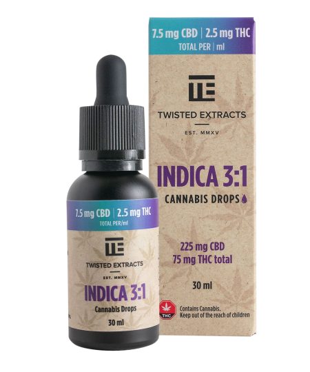 Twisted Extracts - Indica 3:1 Cannabis Oil Drops (75mg THC + 225mg CBD)