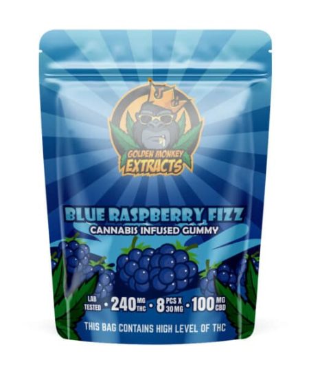 Golden Monkey Extracts – Blue Raspberry Fizz Gummies 240mg THC/CBD